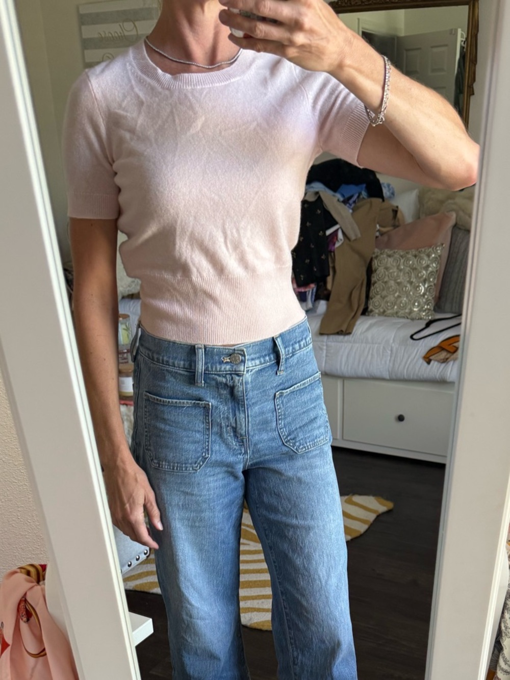 J. Crew Pale Pink NWT Shrunken Short-Sleeve Crop Top 100% Cashmere - Picture 2 of 8